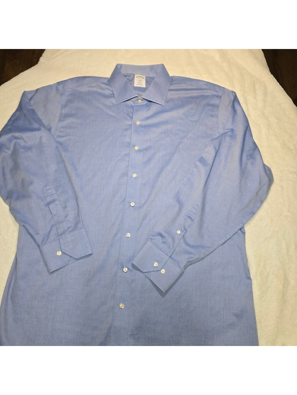 Brooks Brothers 1818 Regent Dress Shirt Mens 18 36/37 Blue Non-Iron Cotton Solid